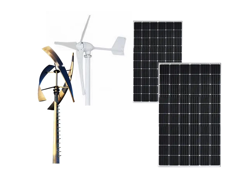 Wind turbines and photovoltaic panels in the system